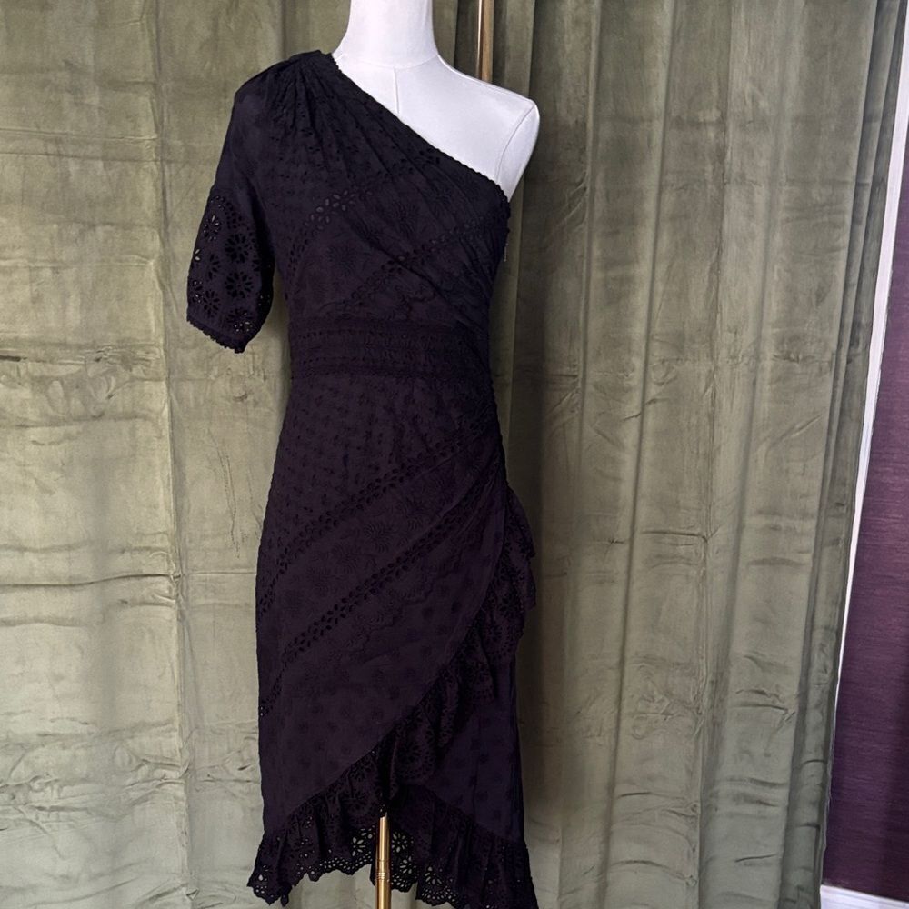Ulla Johnson One-Shoulder black eyelet Dress, US4